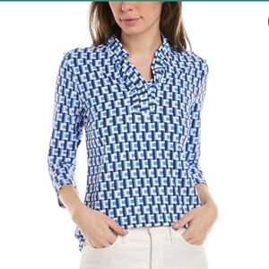 J.McLaughlin Durham Catalina Cloth Top long sleeve printed shirt blue white XL